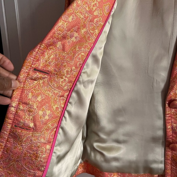 J. Crew Collection Silk/cotton Coral/Gold Metallic Jacket Size 10 - Picture 3 of 8